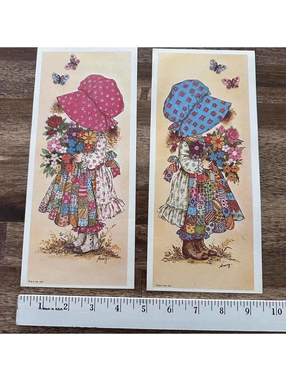 2 Vtg 1970 Holly Hobbie Decoupage Ephemera Red Blue Bonnet Print 4.5”X 10.5” Amy